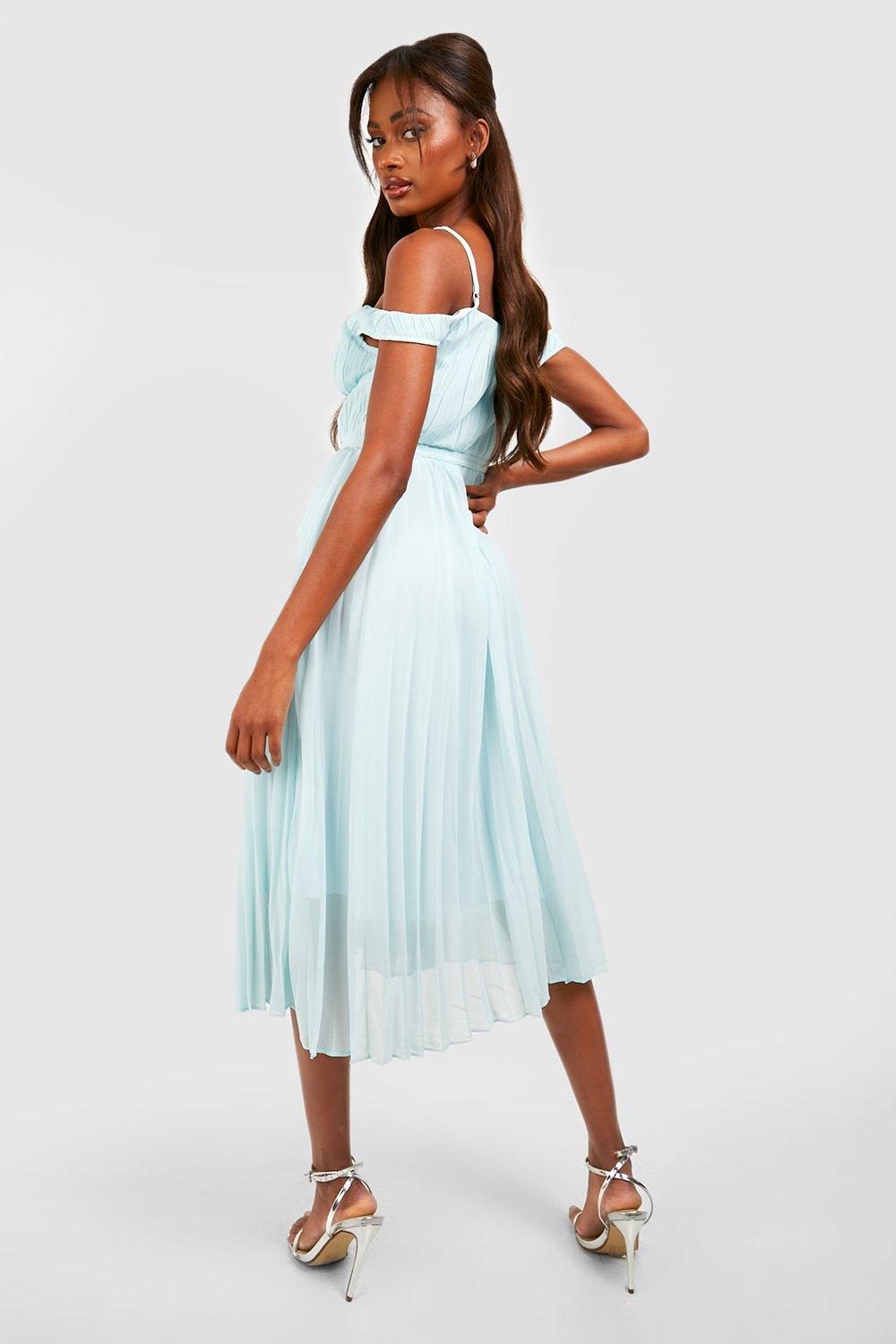 Pleated Cold Shoulder Midi Dress boohoo UK